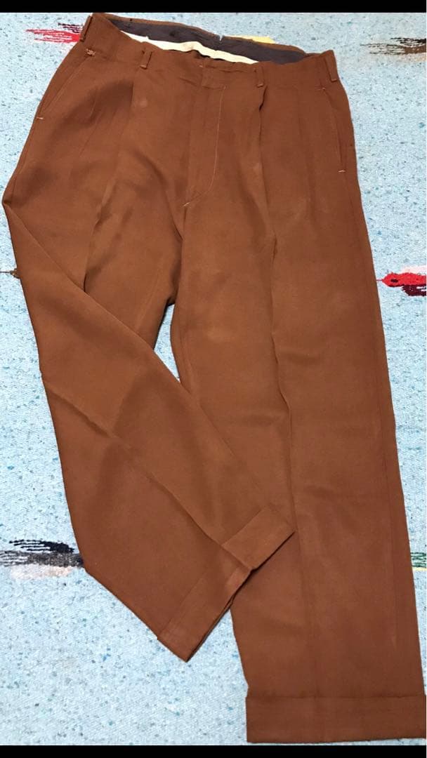 50s レーヨン ギャバジン スラックス フェード 煉瓦 茶 60s 2タック