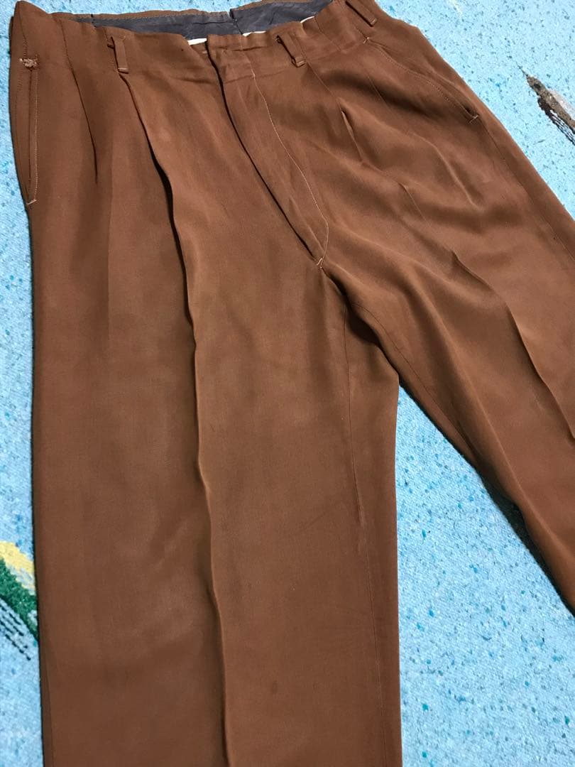 50s レーヨン ギャバジン スラックス フェード 煉瓦 茶 60s 2タック