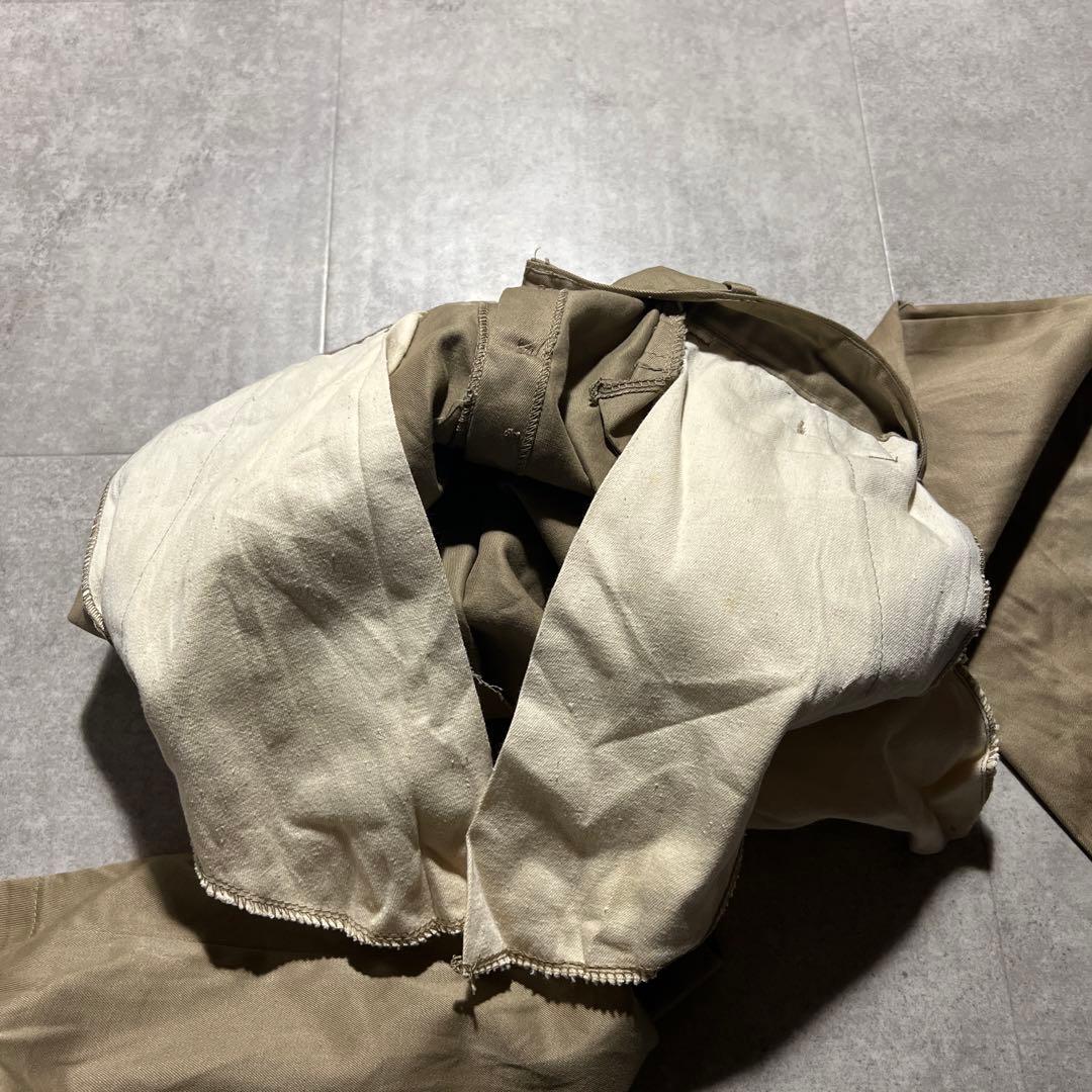 70sフランス軍チノトラウザー片ポケフラップ無ベージュ薄茶ユーロ古着｜雰囲気抜群