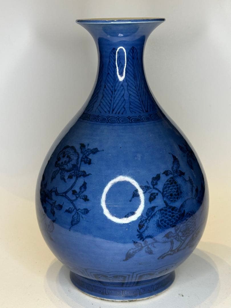 中国 蓝釉 玉壺春瓶 石榴文 花瓶 古陶磁 時代物 骨董品 アンティーク