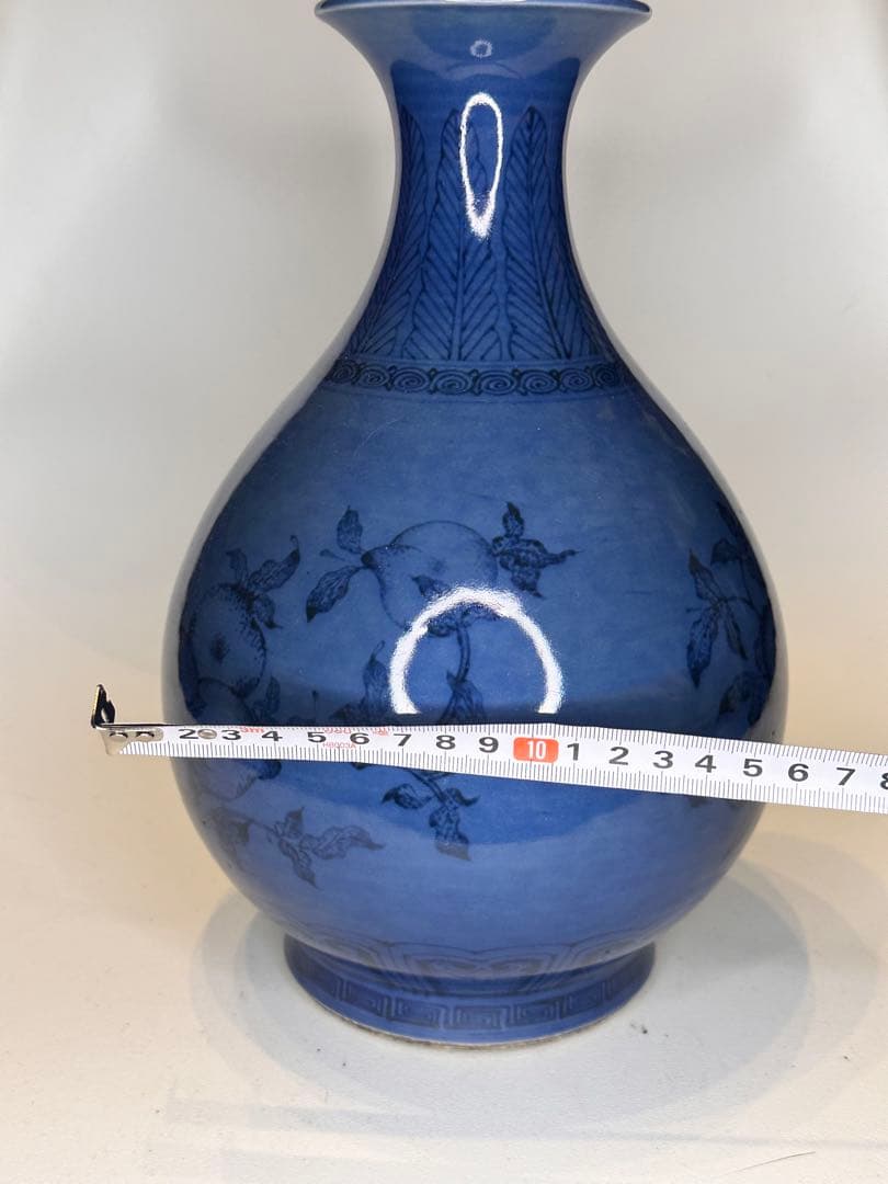 中国 蓝釉 玉壺春瓶 石榴文 花瓶 古陶磁 時代物 骨董品 アンティーク