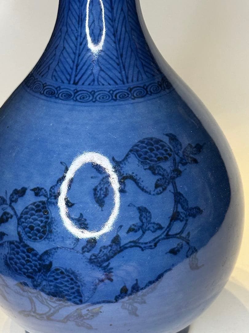 中国 蓝釉 玉壺春瓶 石榴文 花瓶 古陶磁 時代物 骨董品 アンティーク