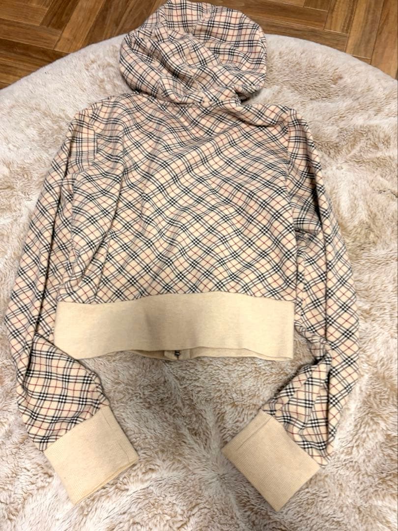 希少！バーバリーブルーレーベル　ノバチェック フード ジップパーカー　38