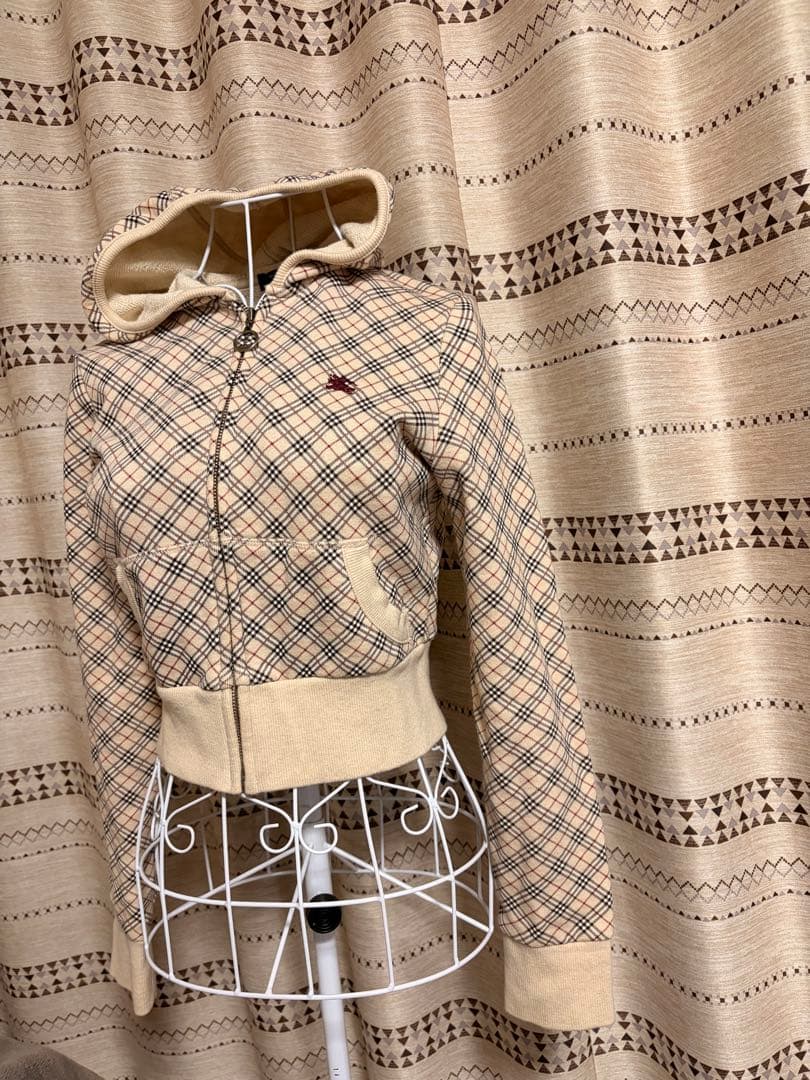 希少！バーバリーブルーレーベル　ノバチェック フード ジップパーカー　38