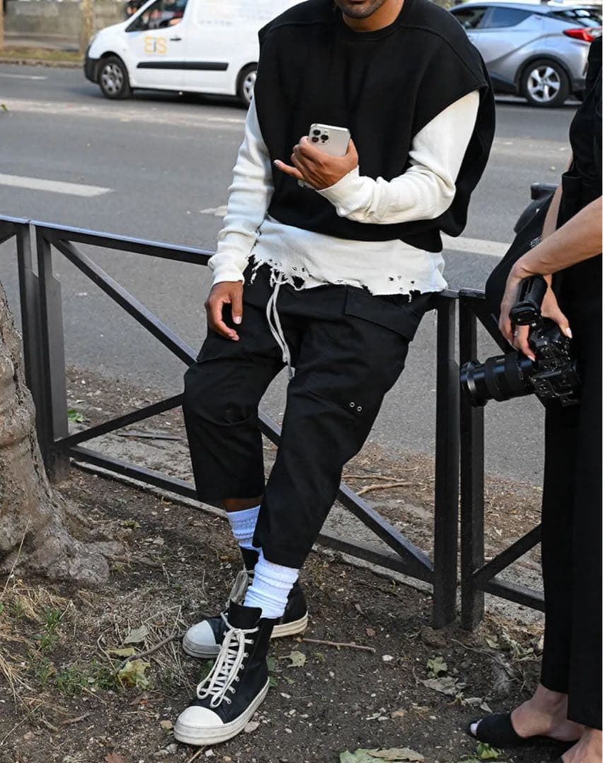 Rick Owens ブラック クロップドサルエルパンツ 46