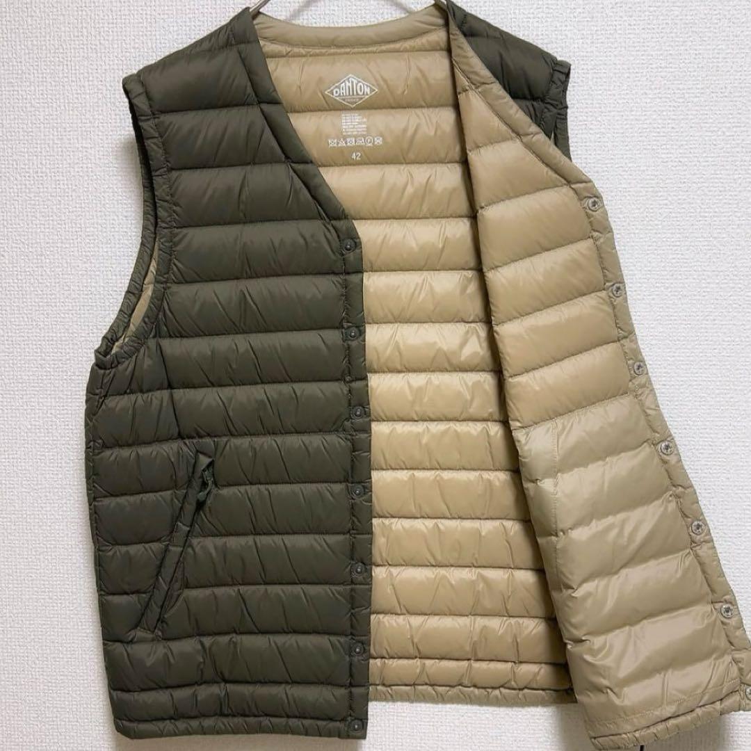 美品　ダントン　DANTON インナーダウン　Vネックベスト　カーキ　42