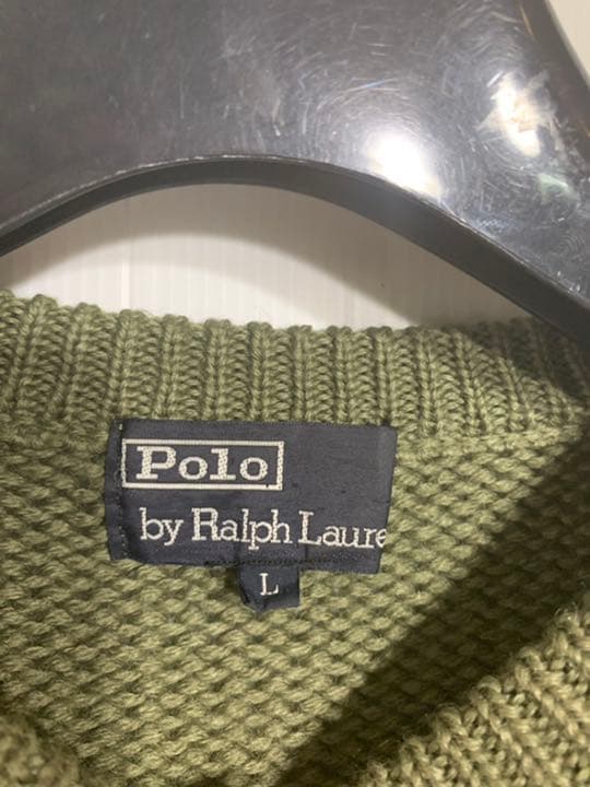 90'sヴィンテージラルフローレン国内正規革ガン&エルボーパッチニットセーターL