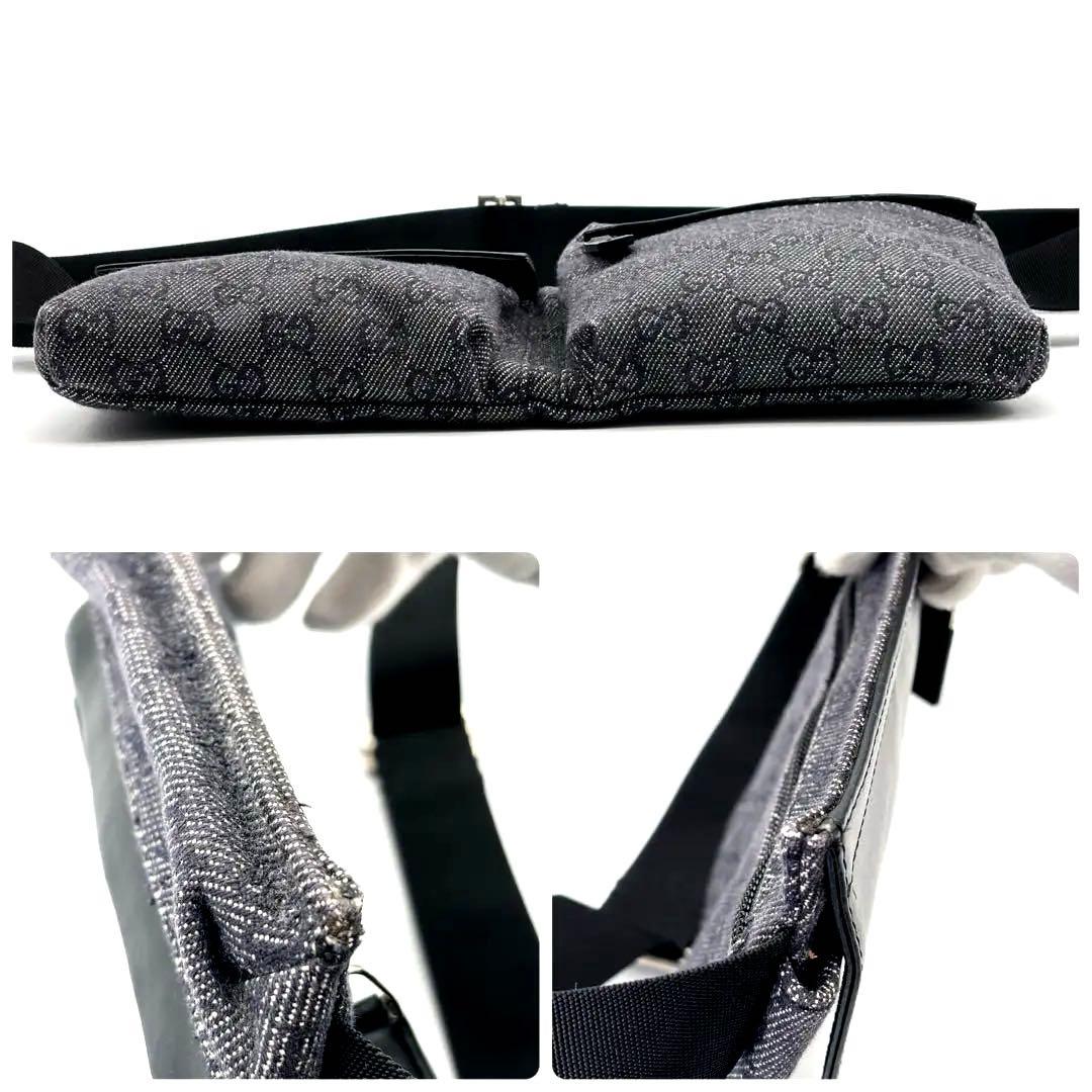 【✨美品、希少✨】　グッチ　ボディーバッグ　GGキャンバス　ネイビー系　紺　金具