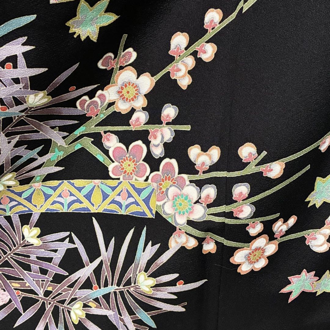 D96黒留袖 本加賀友禅 魚津誠 落款 正絹 着物 袷 しつけ糸付き未使用極美品