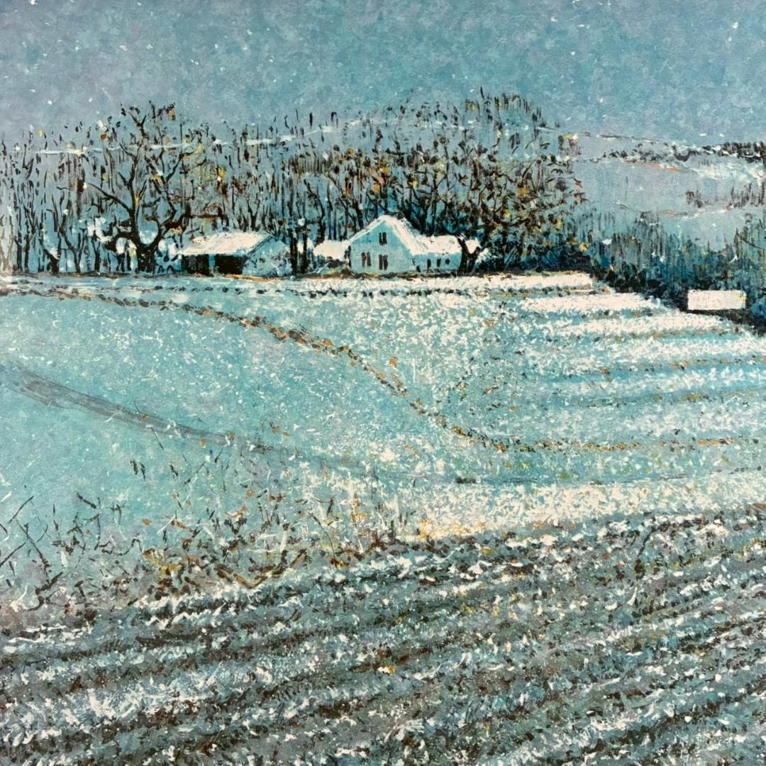 美品 アンドレ・ブーリエ「初雪」リトグラフ 直筆サイン入 額縁入り