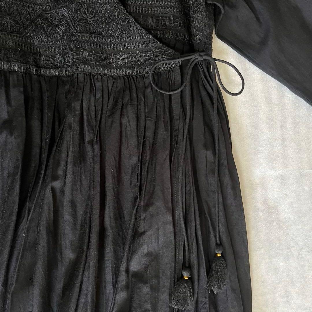 極美品❤️ yuni ユニ 刺繍 カシュクール フレア マキシワンピース 黒