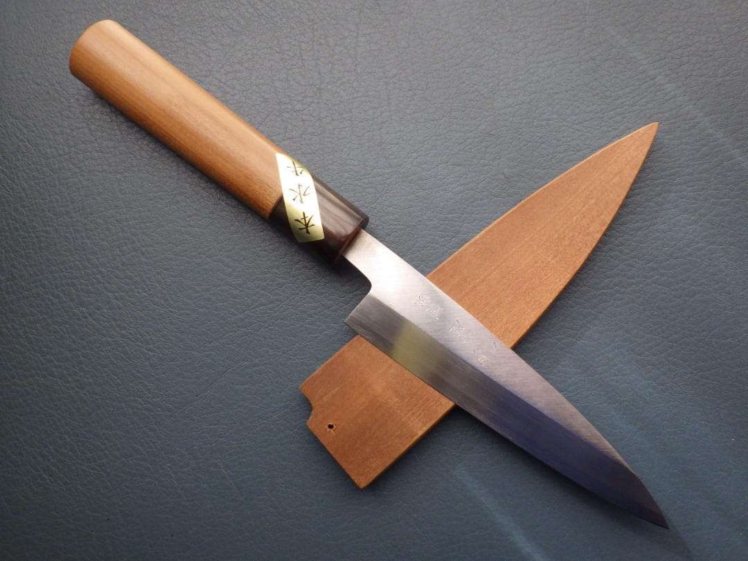 西*斗様 本水牛柄/別誂和包丁・鞘付属★和ペティナイフ★裏押し有り★188