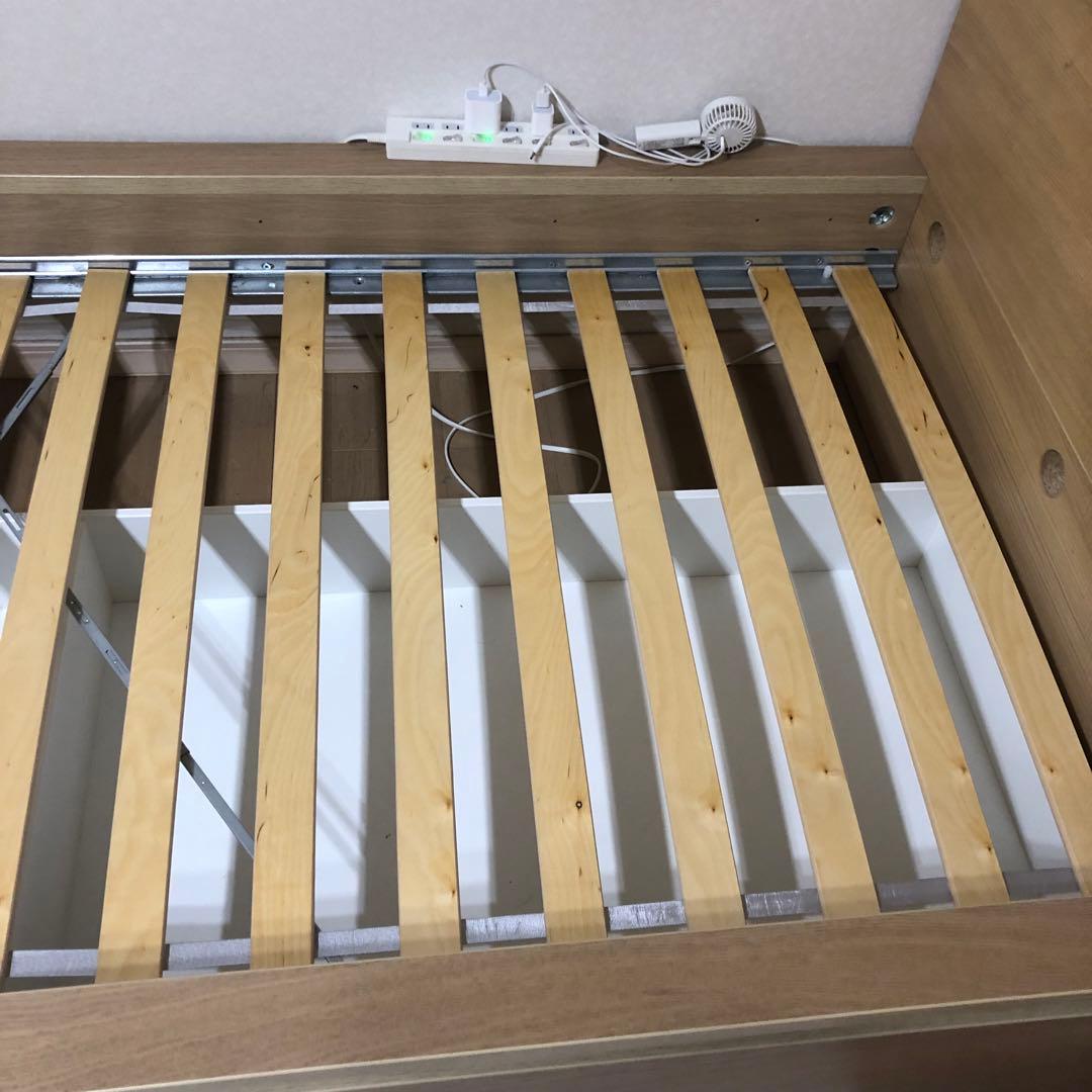 ナチュラルウッド シングルベッドフレーム 引き出し付き、IKEA、イケア、