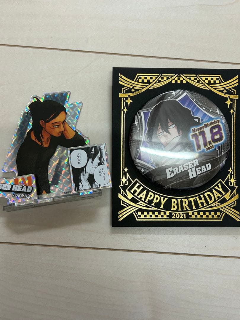 ヒロアカ相澤消太 バースデー ビッグシルエットTシャツ アクスタ 缶バッジセット