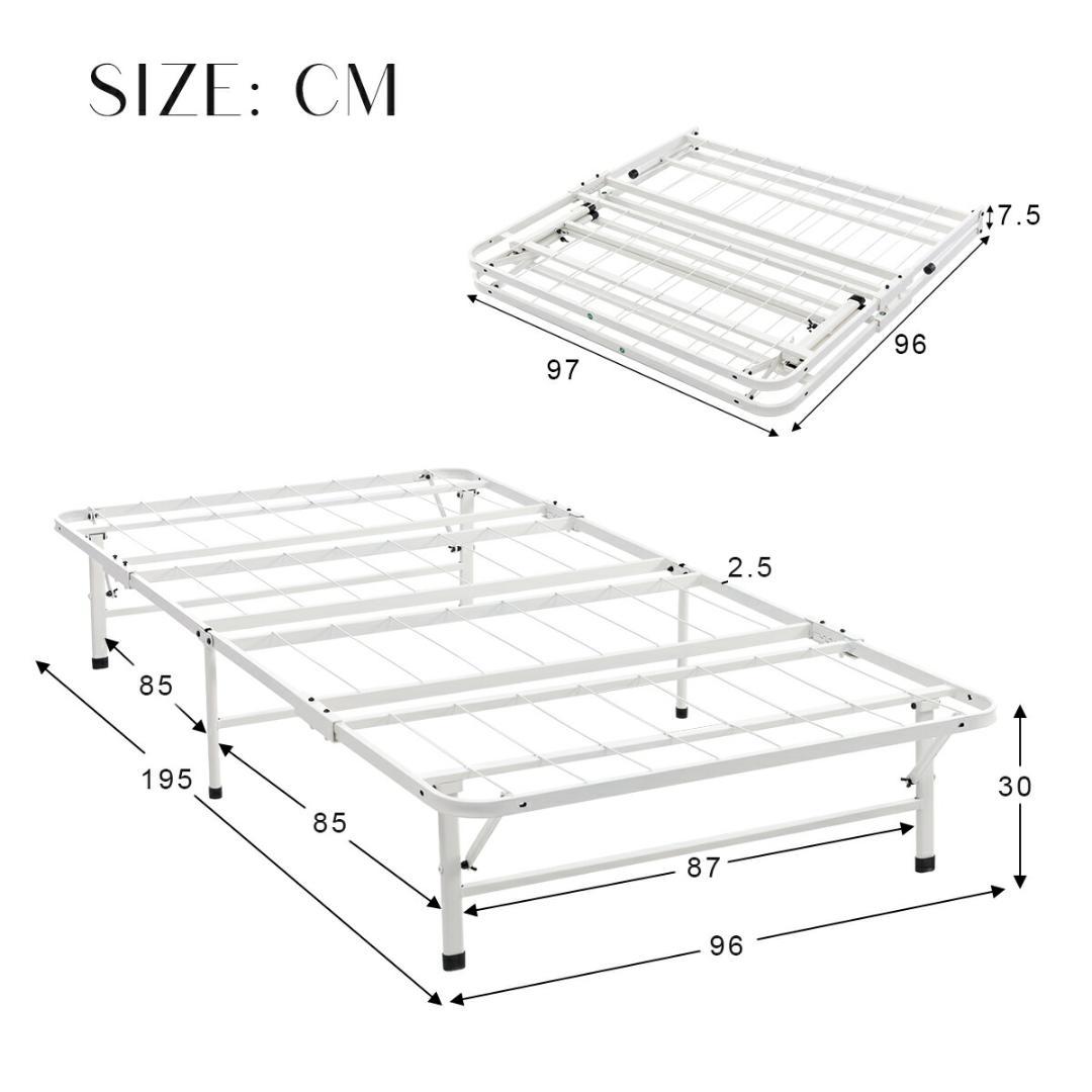 超人気！組立簡単折りたたみベッド （S） 一人暮らし通気性　WHITE