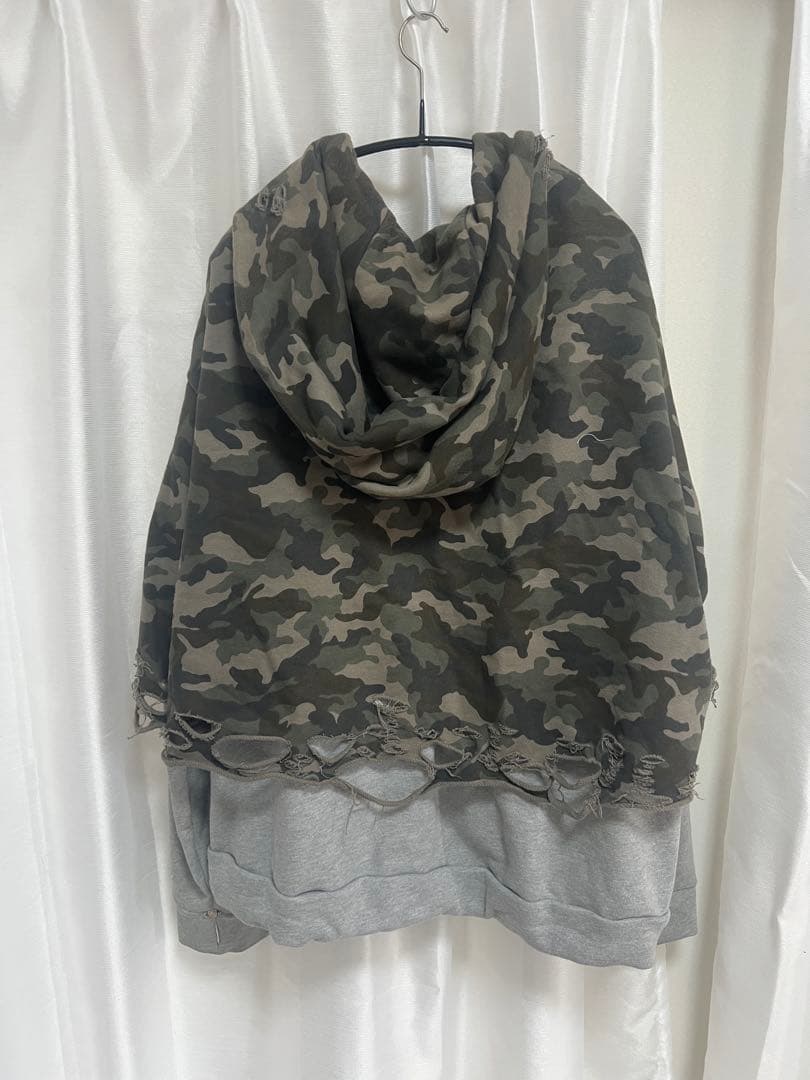 【neith.】Layered Crush Hoodie(CamoxGray)