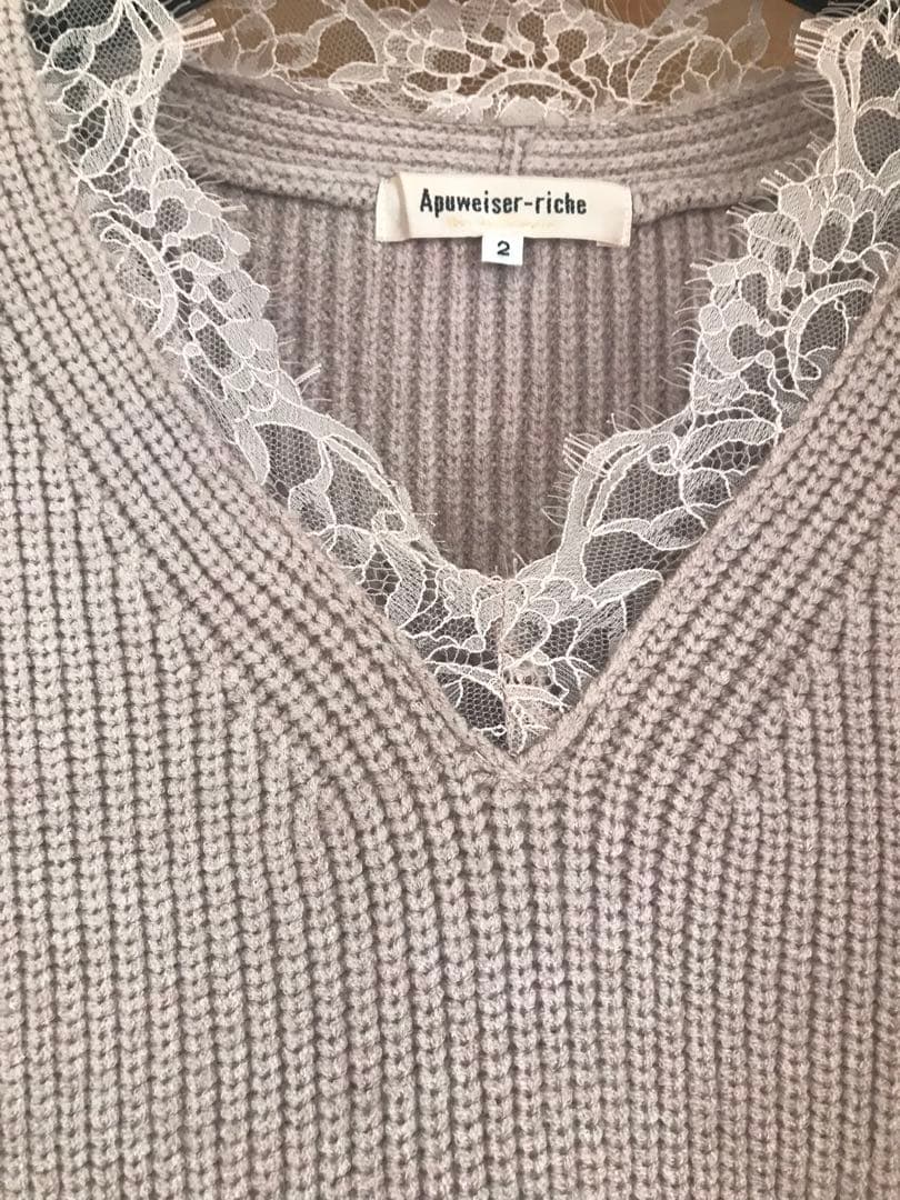 美品♡アプワイザーリッシェ レーストリムミニワンピースM♡モカピンク