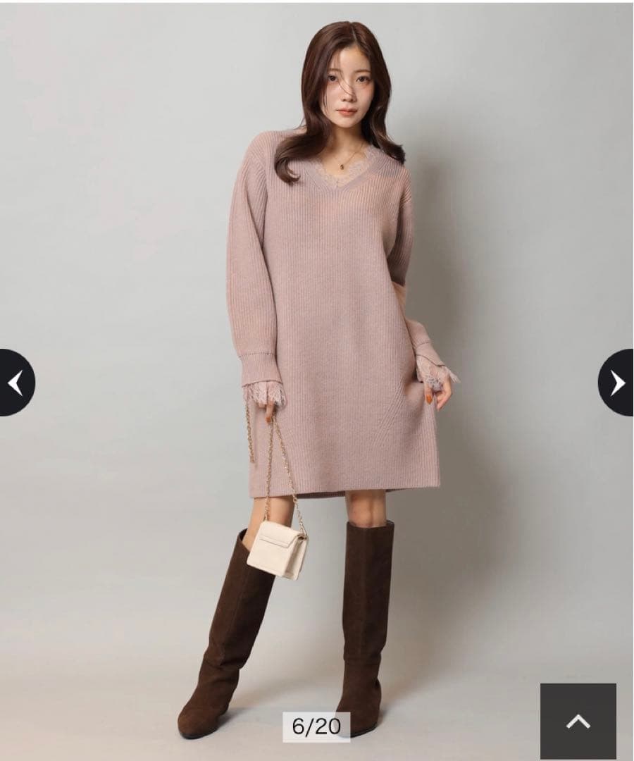 美品♡アプワイザーリッシェ レーストリムミニワンピースM♡モカピンク