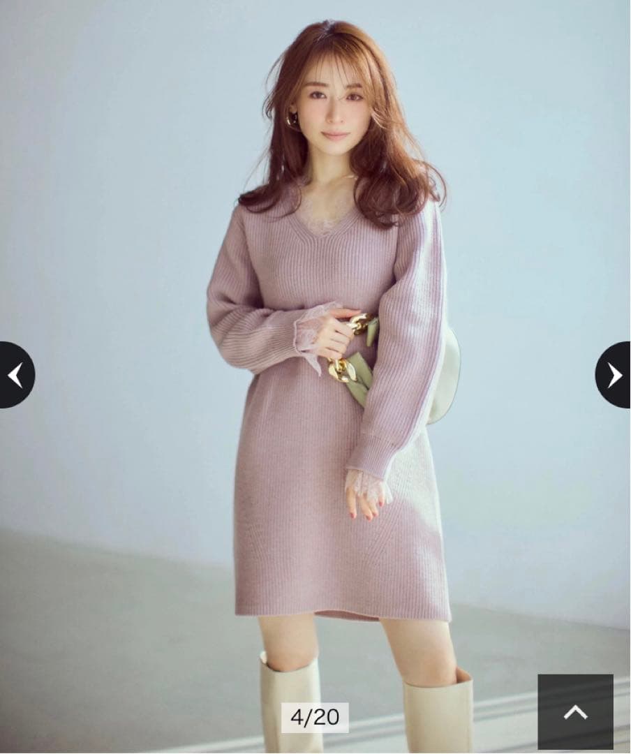 美品♡アプワイザーリッシェ レーストリムミニワンピースM♡モカピンク