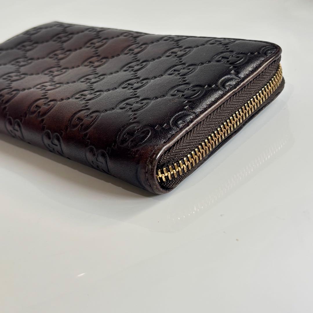 美品 GUCCI グッチ 長財布 L字 グッチシマ レザー ダークブラウン GG
