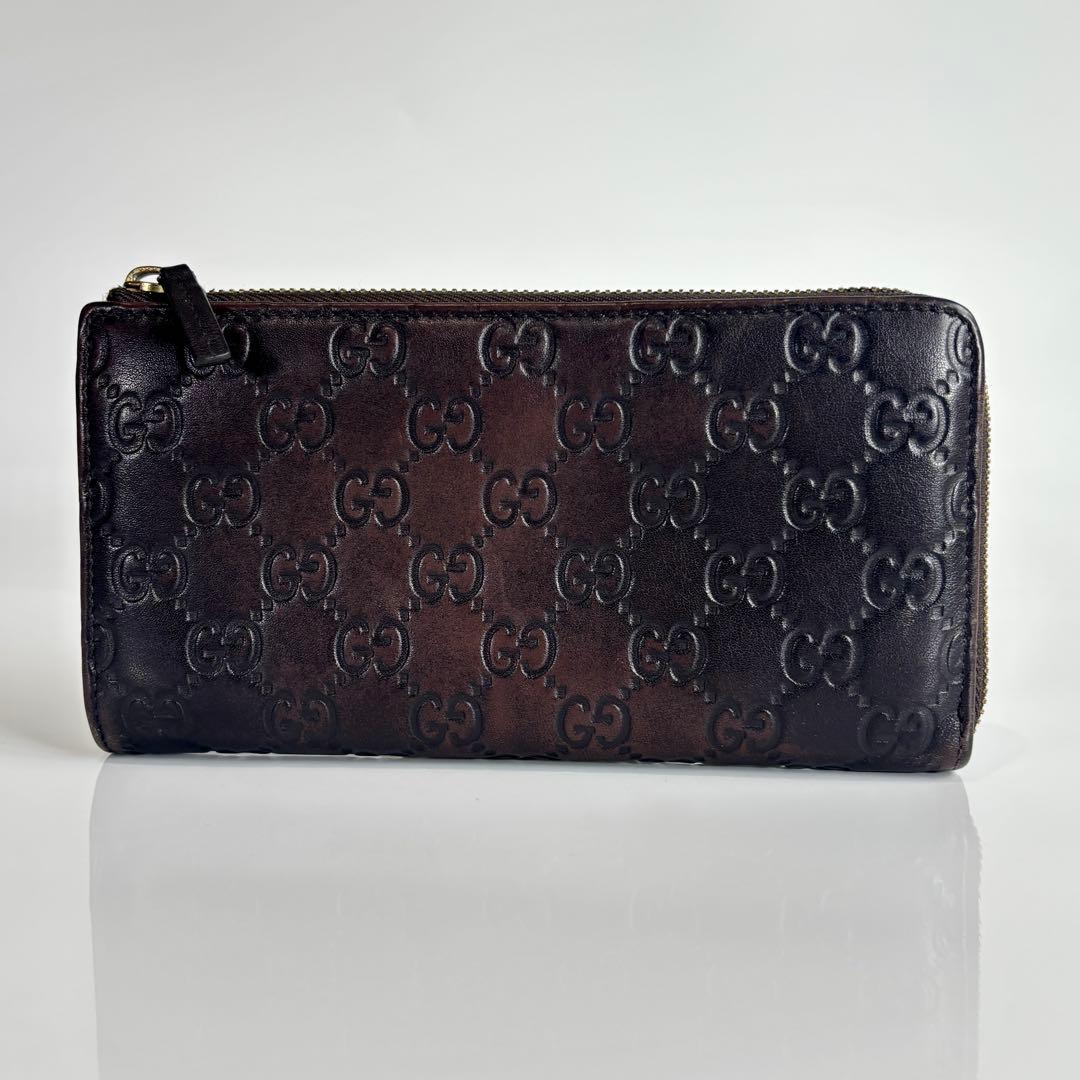 美品 GUCCI グッチ 長財布 L字 グッチシマ レザー ダークブラウン GG