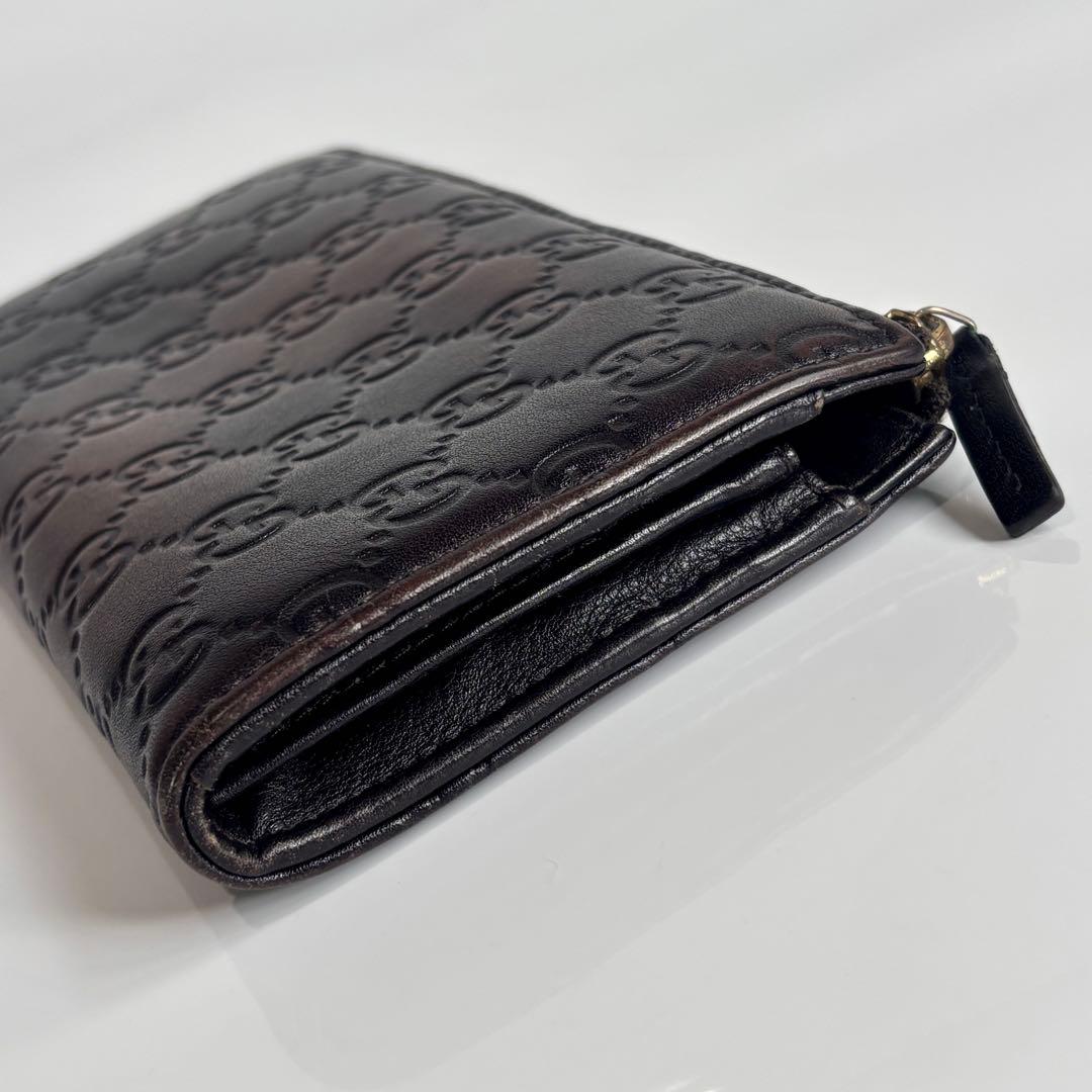 美品 GUCCI グッチ 長財布 L字 グッチシマ レザー ダークブラウン GG