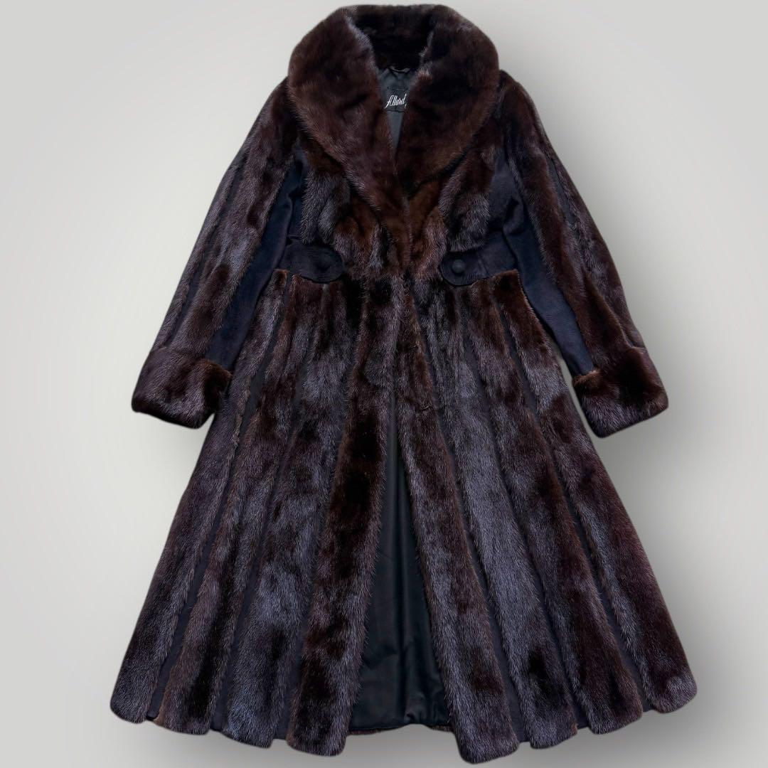 着丈111 ミンク MINK ロングコート レザー Aライン 毛艶 ブラウン