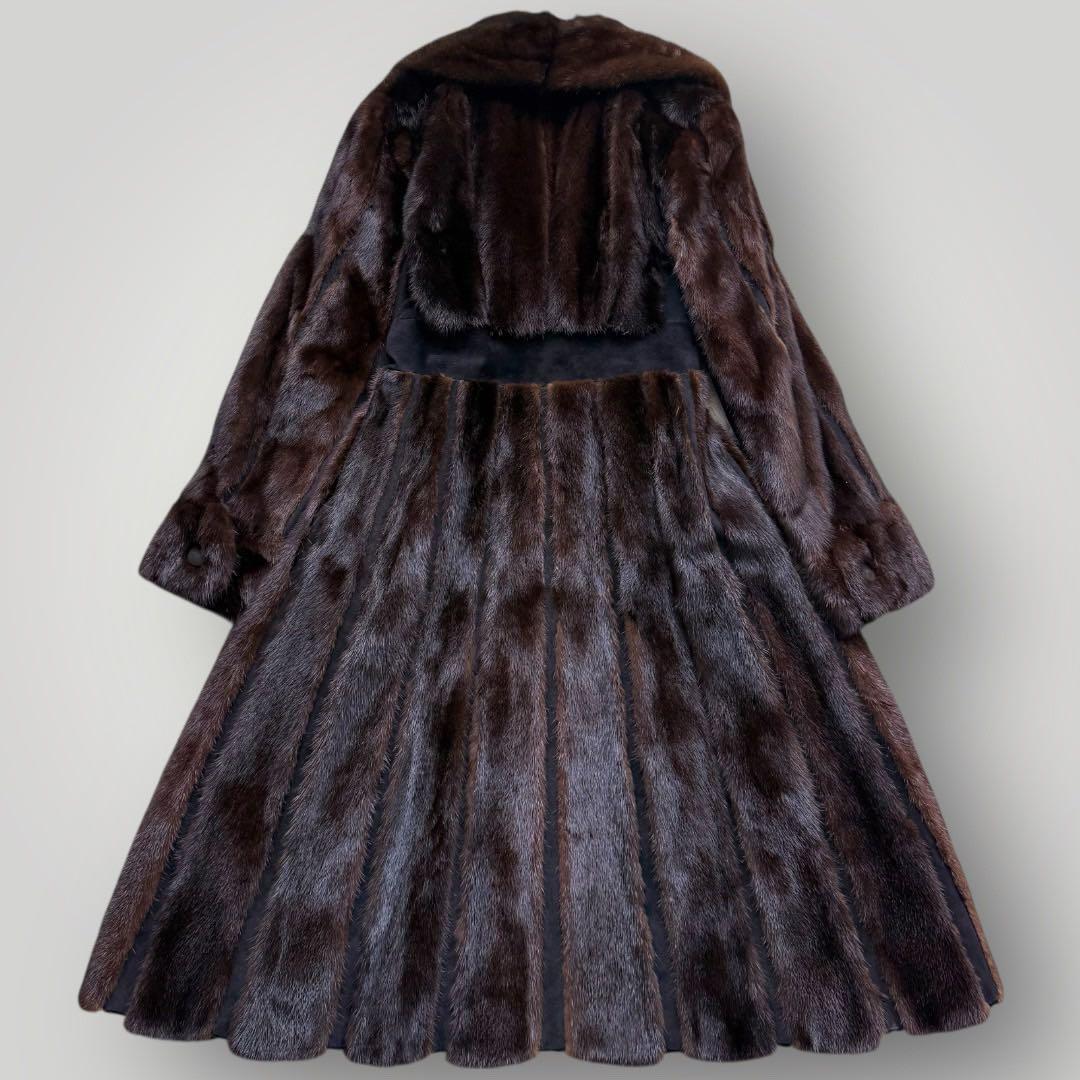 着丈111 ミンク MINK ロングコート レザー Aライン 毛艶 ブラウン