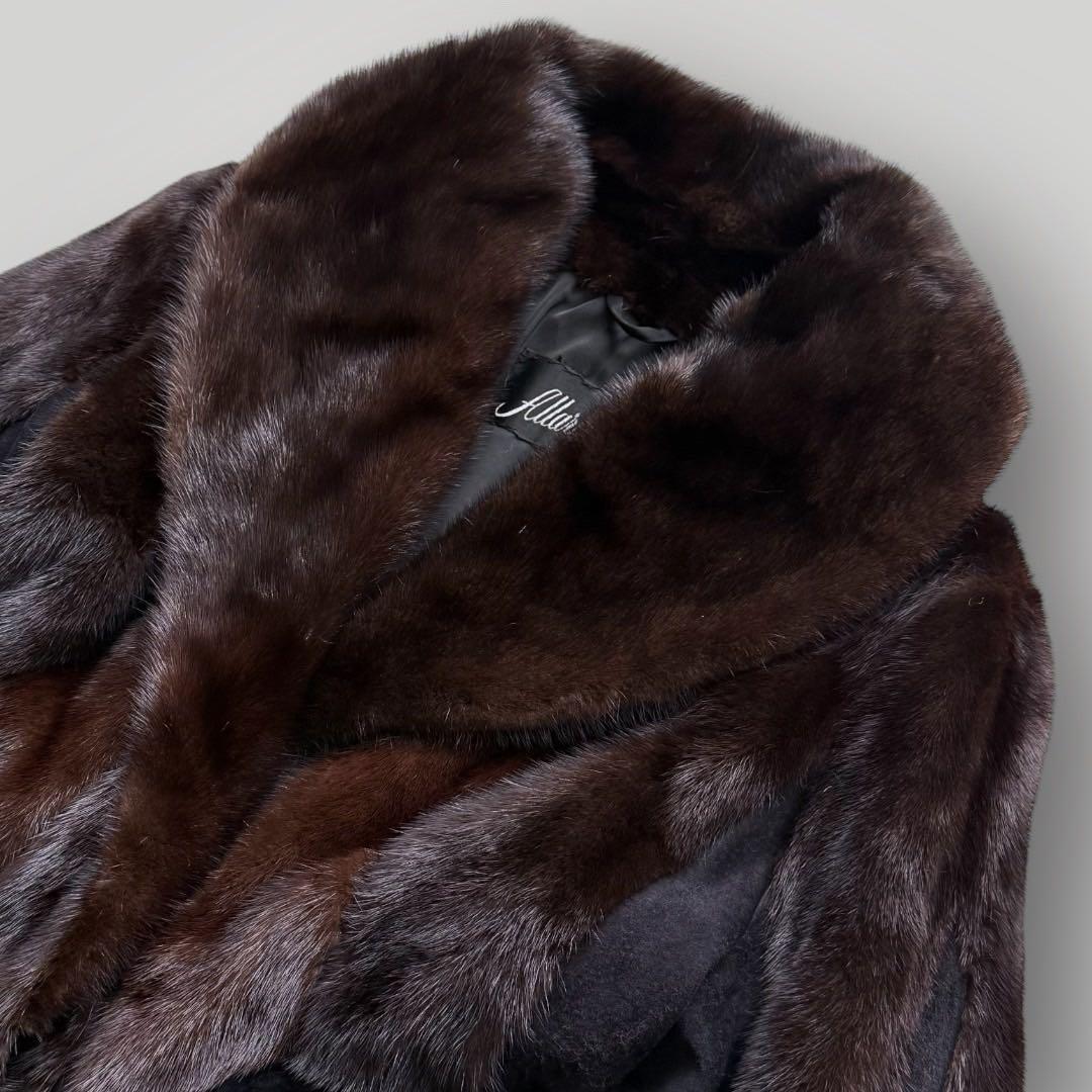 着丈111 ミンク MINK ロングコート レザー Aライン 毛艶 ブラウン