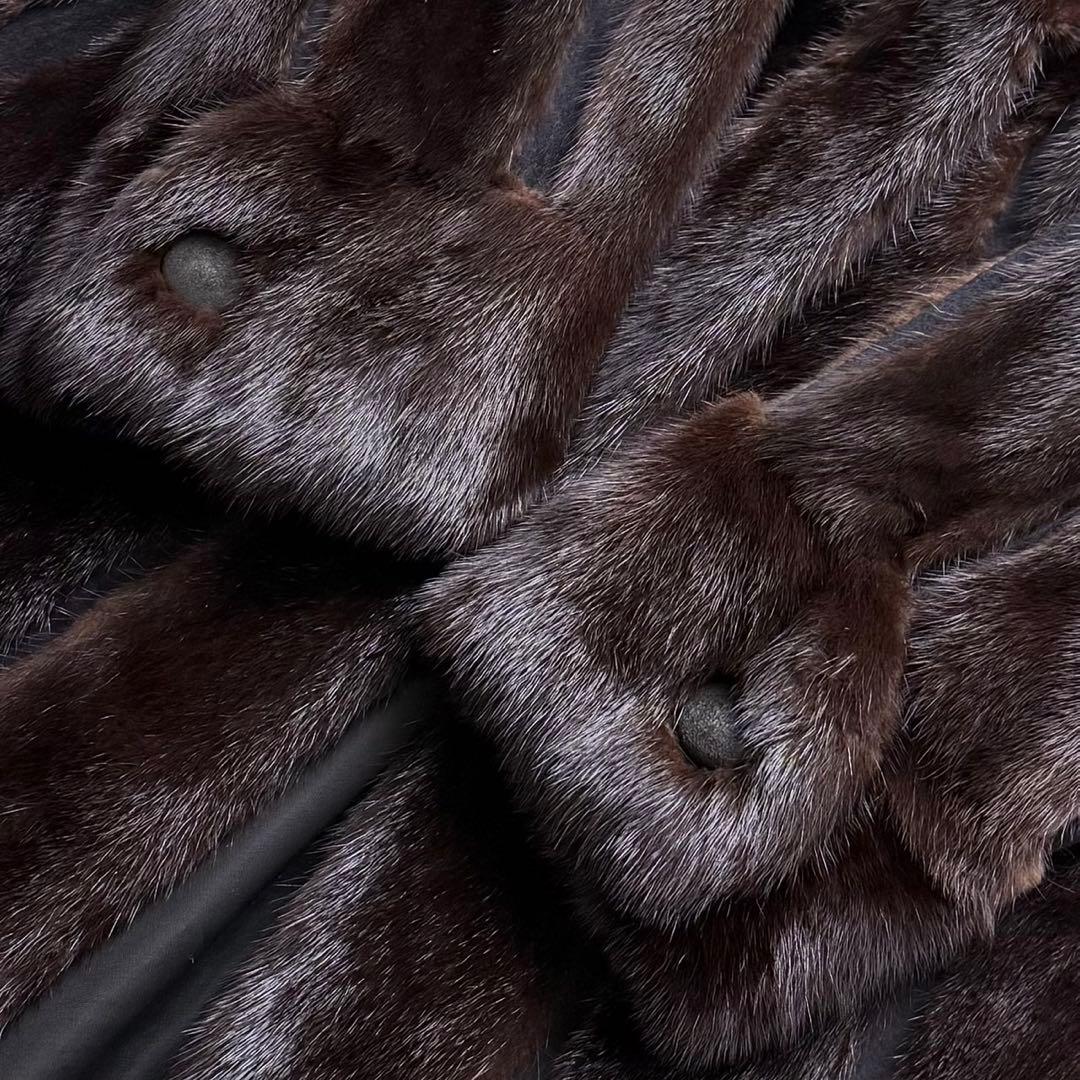 着丈111 ミンク MINK ロングコート レザー Aライン 毛艶 ブラウン