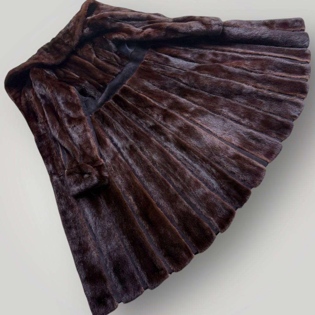 着丈111 ミンク MINK ロングコート レザー Aライン 毛艶 ブラウン