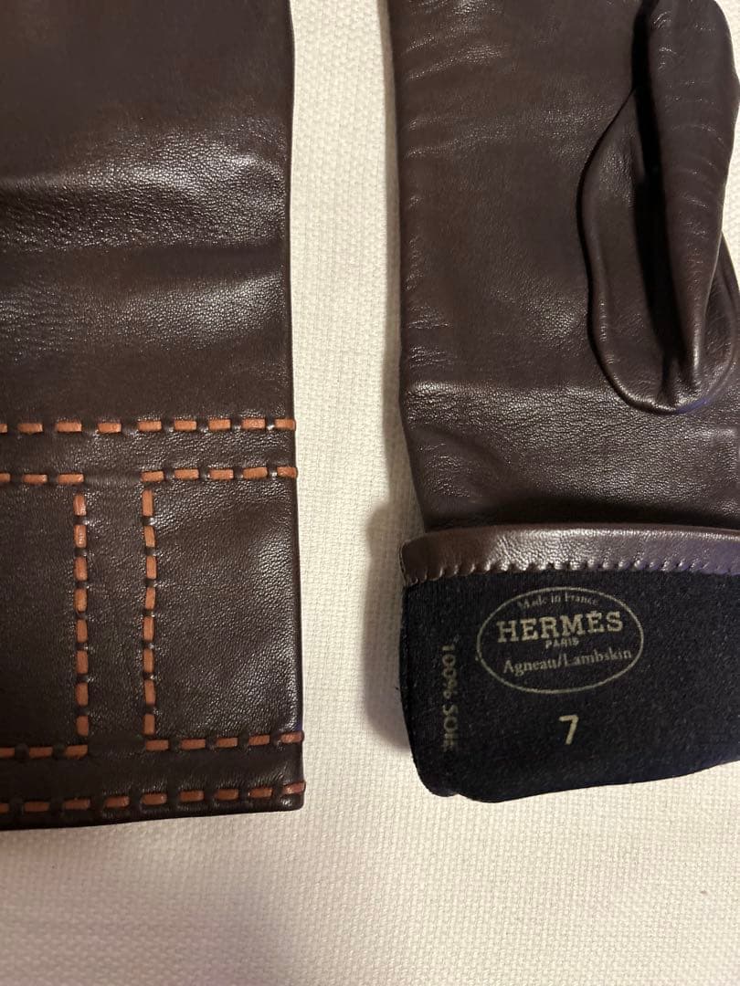 HERMES ラムスキン 手袋 サイズ7 ダークブラウン