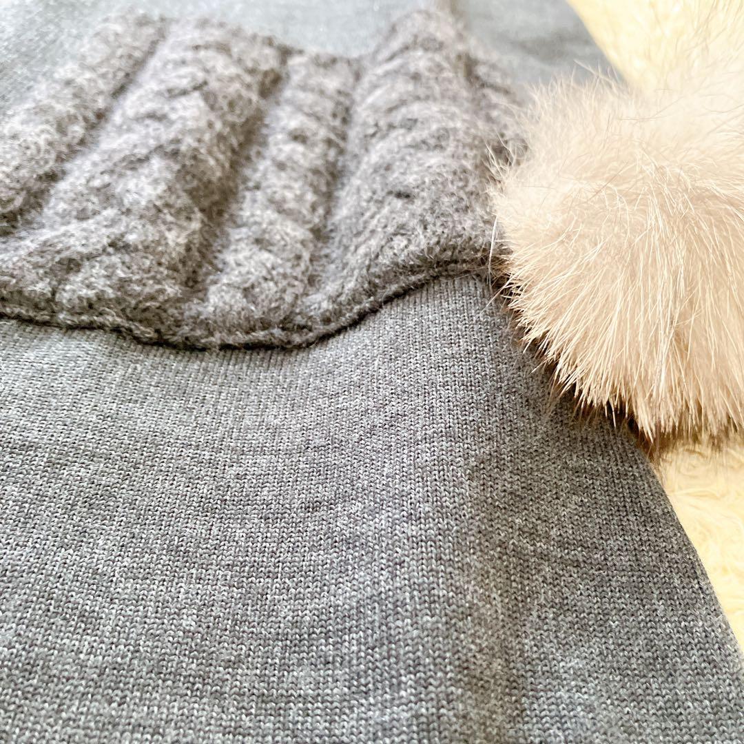 良品✨Rene フォックスファーカーディガン ロング 替カフス 34ダークグレー