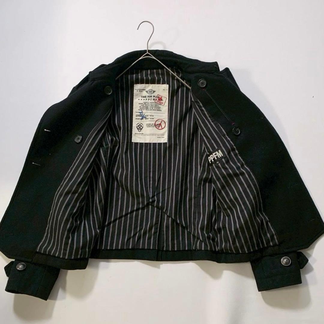 カ*ん様 【y2k】PPFM ウールピーコート M 黒 ショート丈 銀ボタン パ