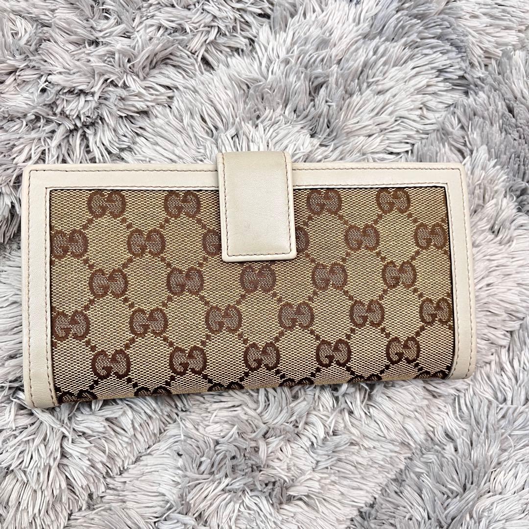 美品✨GUCCI インターロッキング　長財布　GGキャンバス ホワイト