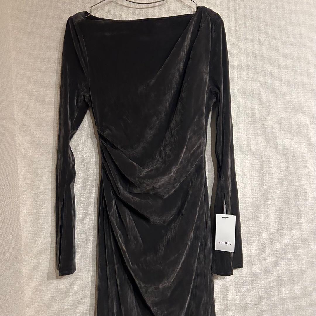 SNIDEL フロッキーベロアドレープドレス ダークグレー 1