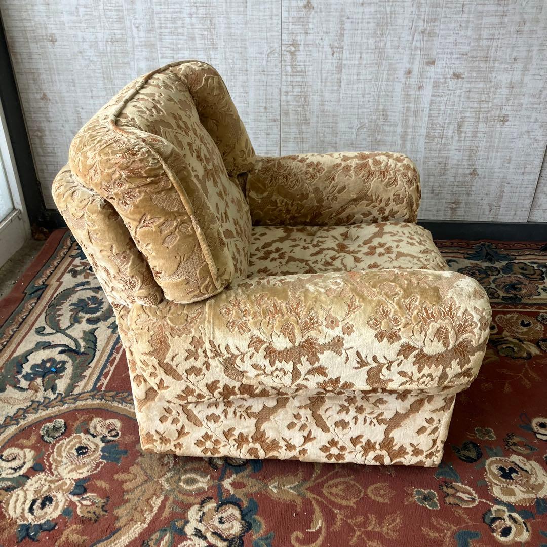 ② 昭和レトロ マルニ木工 花柄ベロアソファー 一人掛けソファー アームチェア