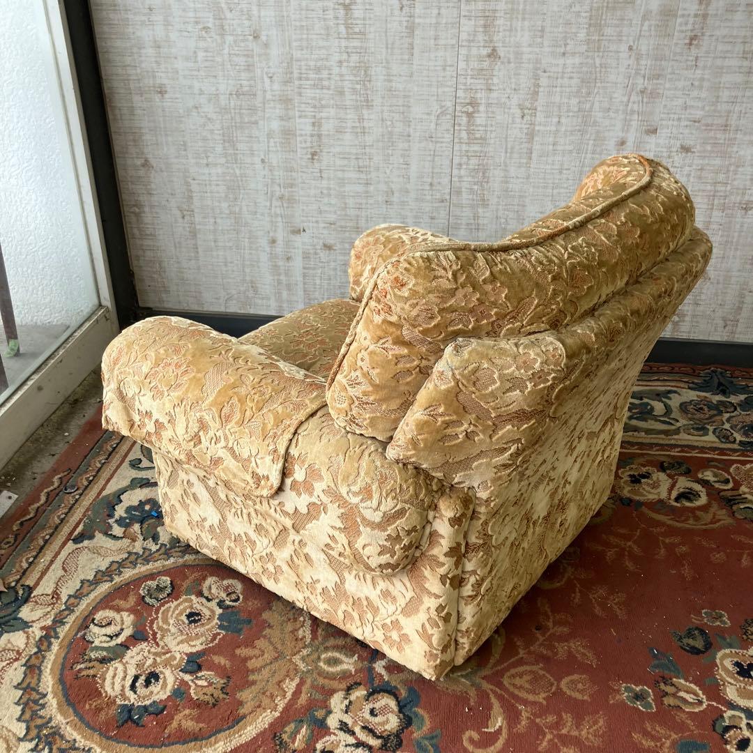② 昭和レトロ マルニ木工 花柄ベロアソファー 一人掛けソファー アームチェア