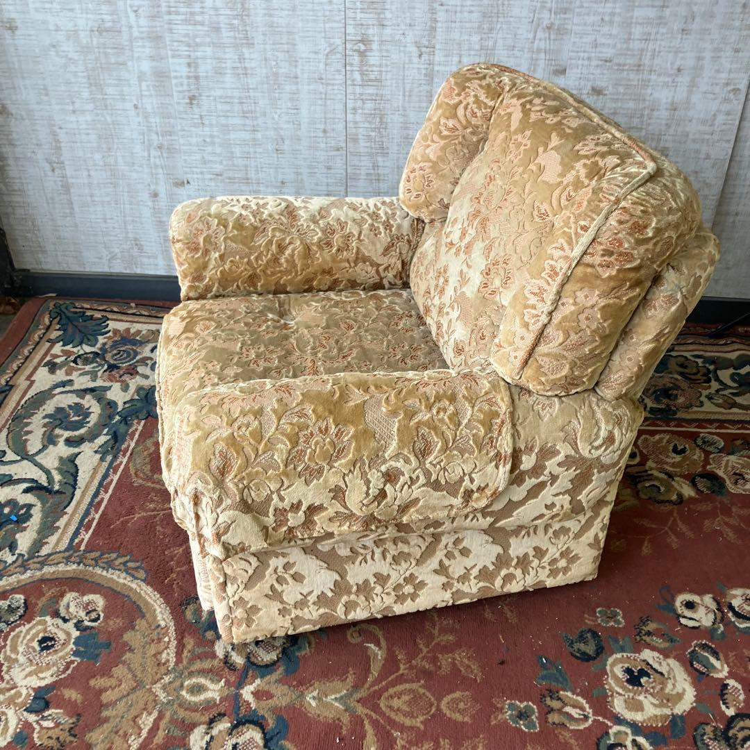 ② 昭和レトロ マルニ木工 花柄ベロアソファー 一人掛けソファー アームチェア