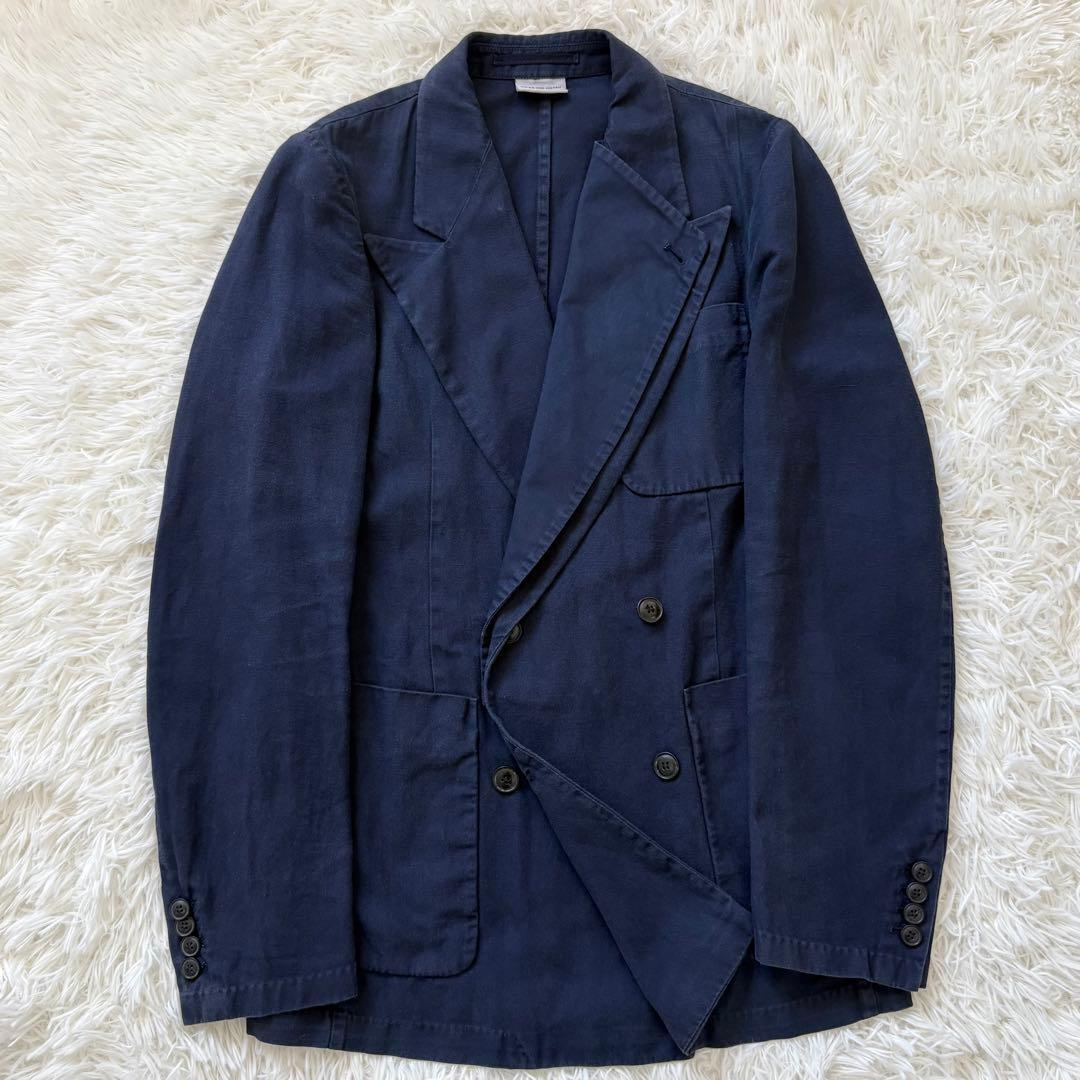 ドリスヴァンノッテン ダブルジャケット 44 ネイビー リネン混