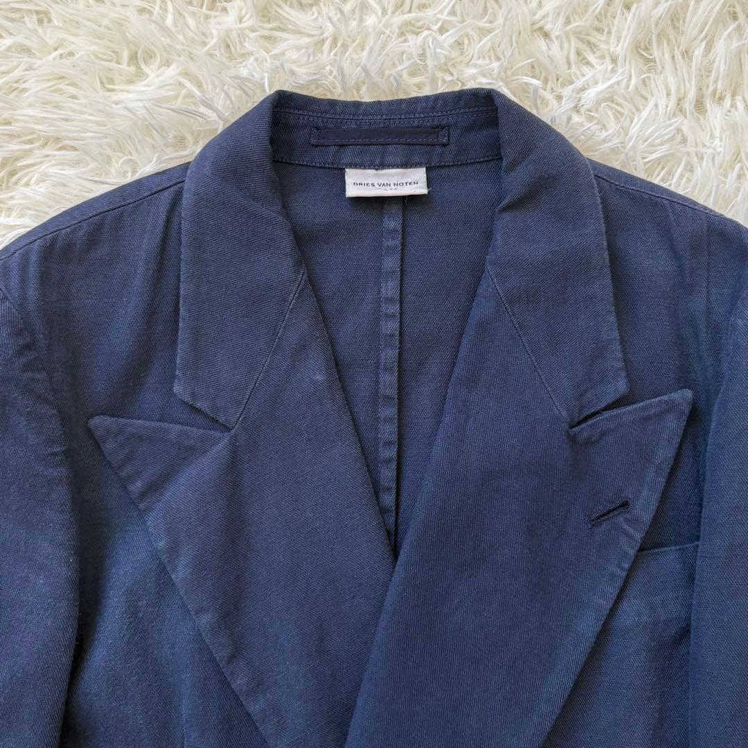 ドリスヴァンノッテン ダブルジャケット 44 ネイビー リネン混