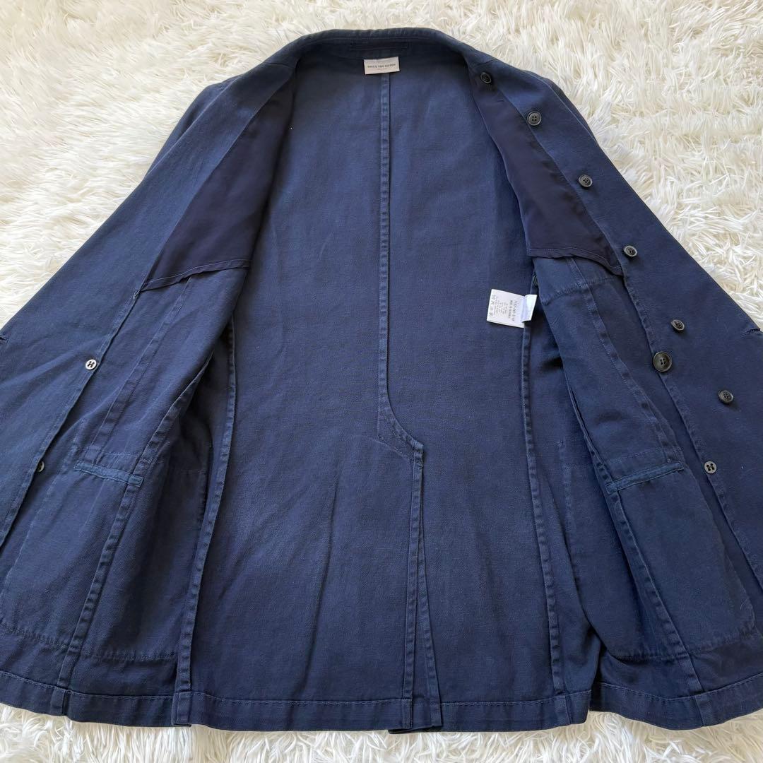 ドリスヴァンノッテン ダブルジャケット 44 ネイビー リネン混