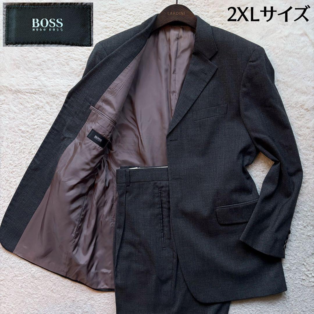 【美品】ヒューゴボス スーツ セットアップ ウール ストレッチ グレー 2XL