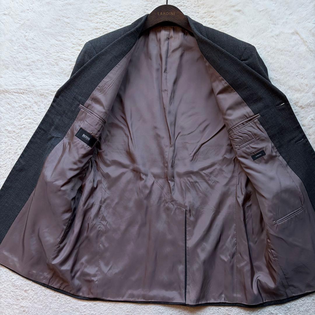 【美品】ヒューゴボス スーツ セットアップ ウール ストレッチ グレー 2XL