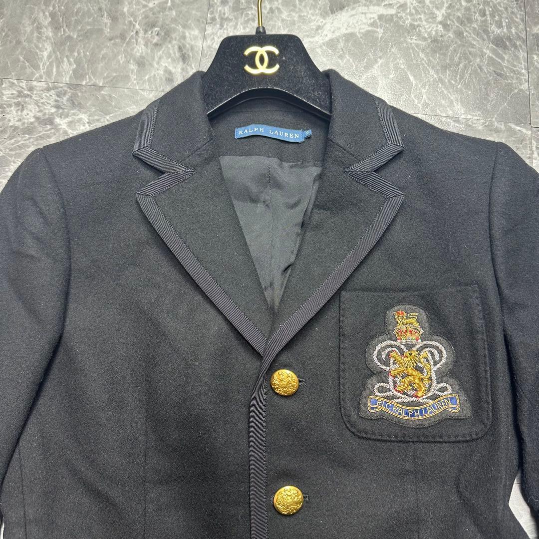 カシミヤアンゴラ♡ラルフローレン　紺ブレ　エンブレム　金ボタン　黒　M