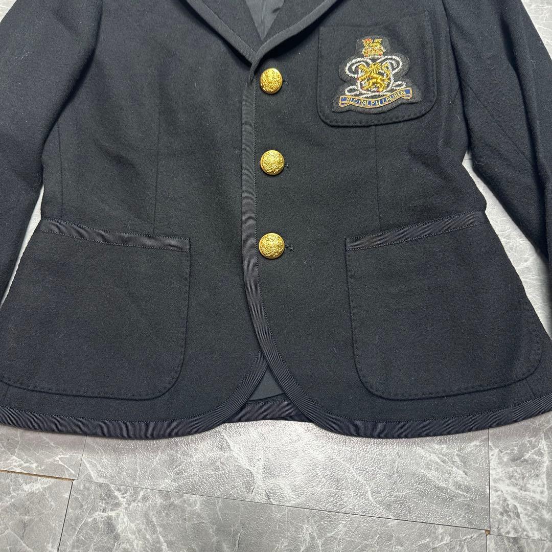 カシミヤアンゴラ♡ラルフローレン　紺ブレ　エンブレム　金ボタン　黒　M