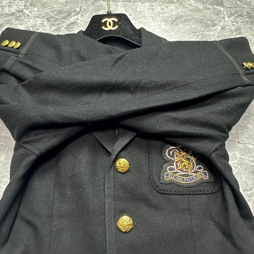 カシミヤアンゴラ♡ラルフローレン　紺ブレ　エンブレム　金ボタン　黒　M