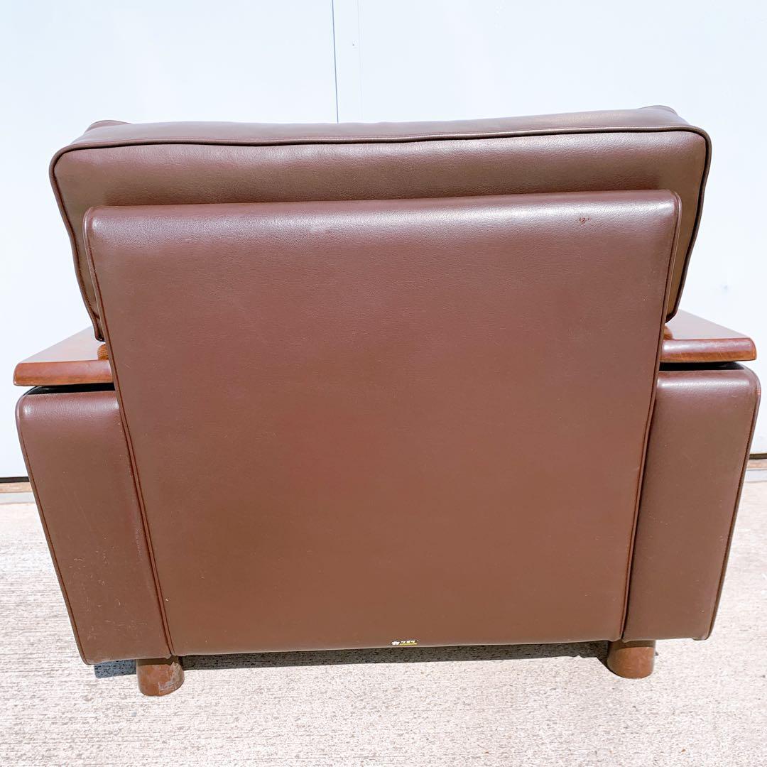 【送料無料】Karimoku カリモク レザー 1人掛けソファ 昭和レトロ 茶②