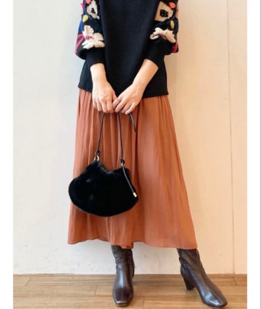 未使用近　ビアズリー ビアズリー シワシフォンギャザーパンツ　ブラウン