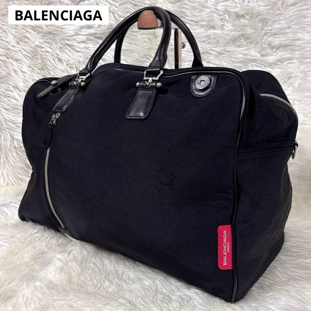 バレンシアガ ボストンバッグ 大容量 ジップ シルバー金具 フラップ 黒